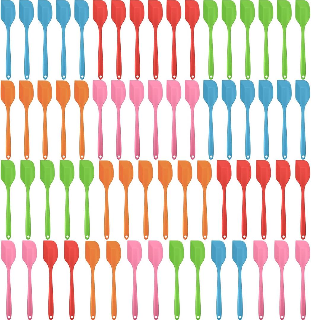 Irenare 65 Pcs Mini Silicone Spatulas Bulk 8.3 Inch Heat Resistant Scrapers Rubber Spatulas Seamless Design Non Stick Flexible for Kitchen Use Cooking Baking Mixing (Lovely)