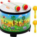 Crafteem Floor Tom Drum for Kids 8-inch Percussion Instrument Music Drum with 2 Mallets and Color Maracas for Baby Children Special Christmas Birthday Toy Gift