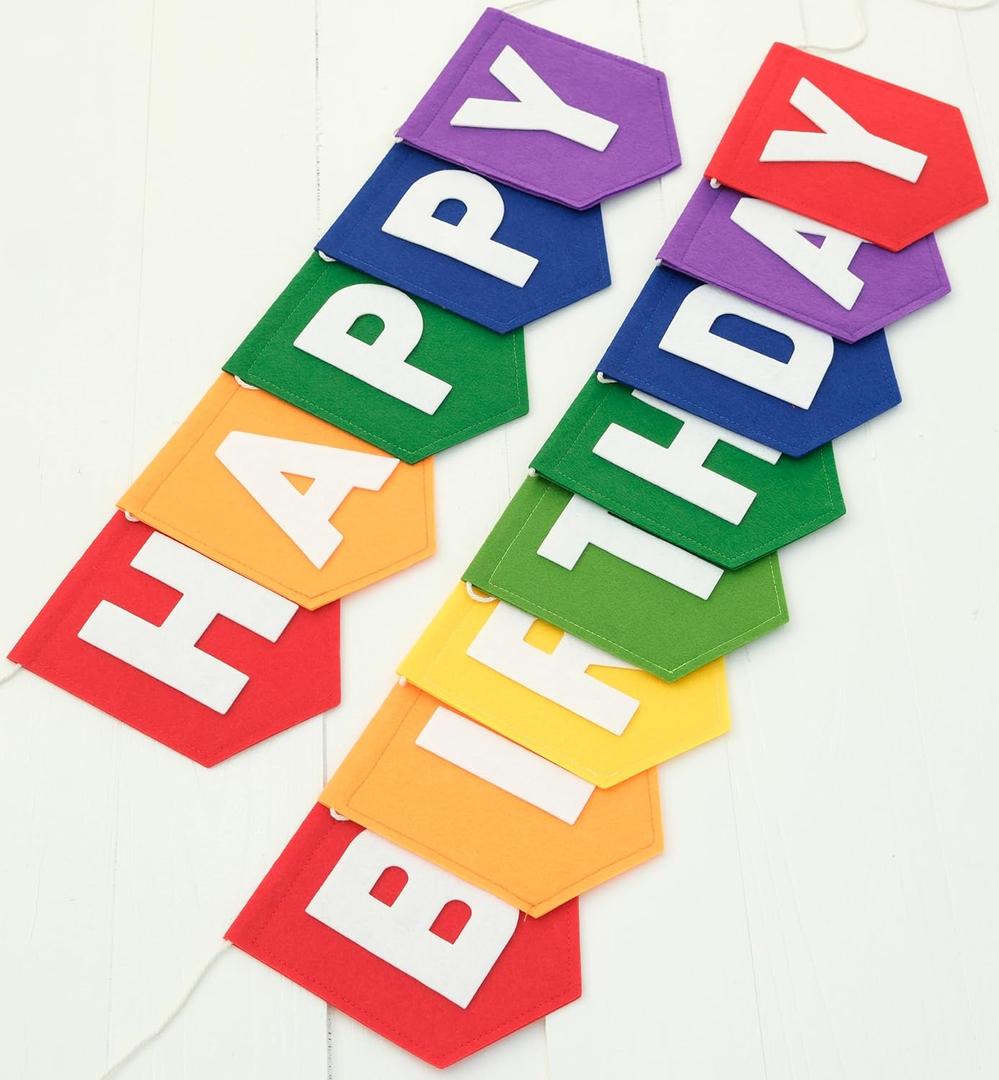 Felt Red Orange Yellow Green Blue Purple Happy Birthday Banner Birthday Decorations for Women Girls Boys Men Pets Handmade Party Backdrop