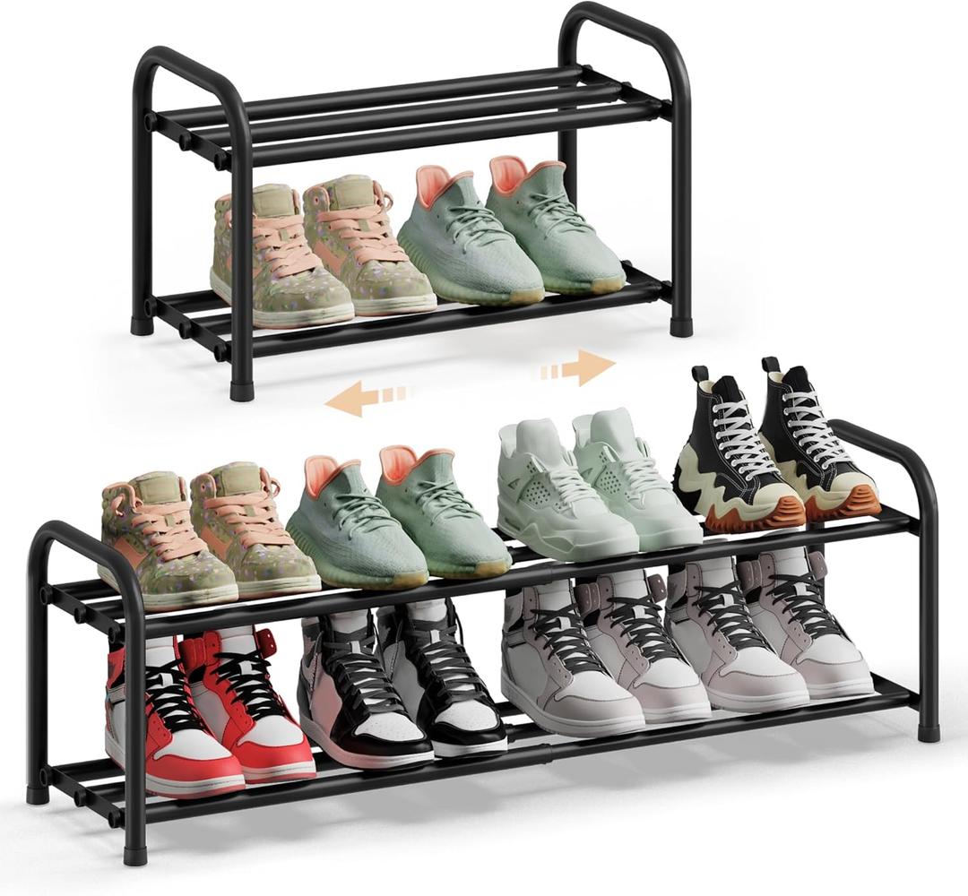 SONGMICS Expandable Shoe Rack, Adjustable Shoe Organizer Storage Shelf, Sturdy and Heavy-Duty, for Closet, Entryway, Living Room, 2-Tier, Ink Black ULMR026BD01