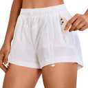 Blooming Jelly Athletic Shorts for Women High Waisted Running Shorts Zip Pocket Gym Elastic Workout Quick Dry Sporty (White, M)