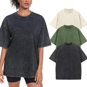 Womens Washed Vintage Oversized T-Shirt Baggy Workout Tops Short Sleeve Cotton Tshirts Streetwear Boyfriend Tee (L)