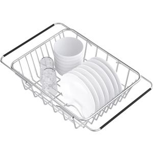 Stainless Steel Dish Rack,Expandable Deep & Large Dish Drying Rack, Over The Sink, in Sink or on Counter Dish Drainer, rustproof (Small)