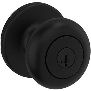 Kwikset Cove Entry Door Knob with Lock and Key, Secure Keyed Handle Exterior Doorknob, Front Entrance and Bedroom, Matte Black, Pick Resistant SmartKey Rekey Security