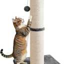PAWSCRAT Cat Scratching Post 32" Tall, 5-Inch Diameter Natural Sisal Cat Scratch Post with Dangling Ball, Scratch-Resistant and Durable Tall Cat Scratcher for Indoor Cats, Protect Your Furniture, Grey