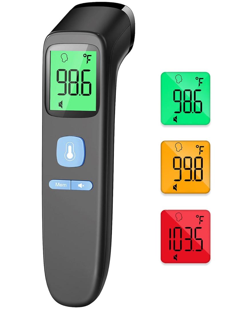 ANMEATE No-Touch Forehead Thermometer for Adults, Infrared Digital Thermometer for Kids, Touchless Baby Thermometer, Accurate Reading with Large Display, Mute Mode, Memory Recall, Fever Alarm (Black)