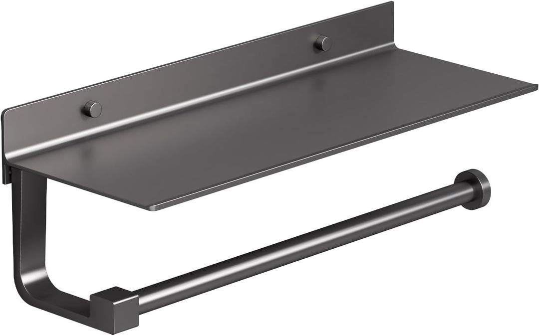 Danpoo Kitchen Paper Towel Holder with Shelf Wall Mount, Adhesive Hand Towel Holder for Bathroom, Matte Grey