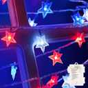 4th of July Decor Lights, Red White Blue Lights Battery Operated 100LED Patriotic Star String Lights 51FT 8Mode Waterproof for Indoor Outdoor 4th of July Independence Day Memorial Day Decor