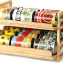 Rolling Bamboo Can Organizer Rack, Stackable Double-Layer Can Organizers and Storage For Pantry, Canned Goods Holder Dispenser For Countertop Kitchen Cabinet or Pantry Shelf