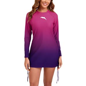 Halcurt Women's Long Sleeve Rash Guard Swim Shirt with Tie Drawstring UPF 50+ Sun Protection Swimsuit Top (XL)