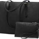 LOVEVOOK Laptop Bag for Women, Fashion Computer Tote Large Capacity, Leather Shoulder Bag Purse Set, Professional Business Work Briefcase for Office Lady 2PCs, Fit 15.6 Inch Laptop, Black