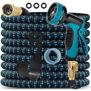 75 ft Expandable Garden Hose  Kink Free Flexible Water Hose with ThumbControlled 10Function Nozzle, 3/4 Solid Brass Connectors, Retractable Latex Core  Lightweight Expanding Hose