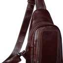Genuine Leather Sling Bag for Men and Women Crossbody Shoulder Bag Sling Backpack Chest Purse Cross Body Pouch (Burgundy)