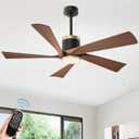 TXCSLY 52'' Ceiling Fans with Lights, Modern Ceiling Fan with Remote Control, Indoor Outdoor Ceiling Fan for Living Room,Bedroom 5 Blade 3 Color Tempearture (Walnut)