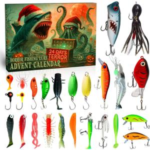 Fishing Advent Calendar 2025 for Adults, 24 Day Christmas Countdown with Spooky Fishing Lure Baits, Xmas Surprise Gifts for Men Fishermen Father Boyfriend Outdoor Lover