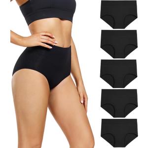 wirarpa Women's Underwear High Waisted Ladies Cotton Panties Soft Full Coverage Briefs 5 Pack (Regular & Plus Size) (Medium, Black-5p)