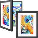 KINLINK 8.5x11 Kids Art Frame Set of 2, Solid Wood Kids Artwork Frames Changeable with Front Opening Hold 150 Pictures, Art Frames for Kids Art with Mat without Mat 8.5x11 Picture Frame Black Wood
