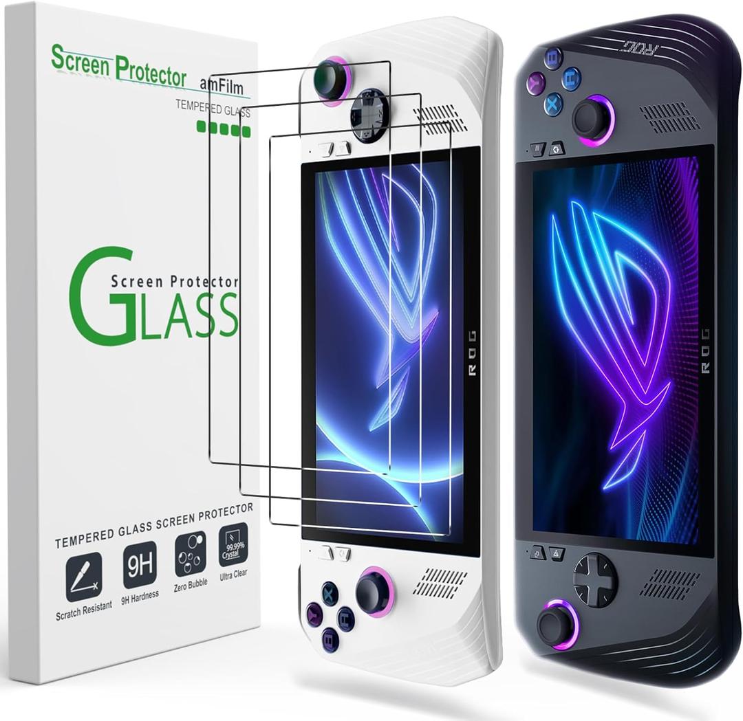 amFilm 3 Pack Screen Protector for ASUS ROG Xbox Ally X/ROG Xbox Ally 2025 / ROG Ally X 2024 / ROG Ally 2023 7'' | 9H+ Tempered Glass | Military-Grade Drop Protection | Easy Installation | HD Clear