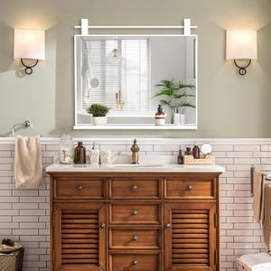 ANYHI White Bathroom Mirror for Over Sink, Large Farmhouse Mirror with Shelf for Bathroom Hallway and Bedroom, Vintage Decor, 32"x 28"
