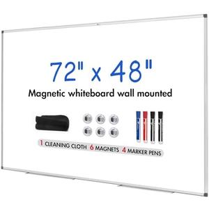 TOWON Silver Border Whiteboard Dry Erase, 72x48 in White Board Dry Erase, Presentation Magnetic Aluminum Framed Whiteboard, Dry Erase Board Wall Mounted with Markers, Pen Tray, Magnets, Cleaning Wipe