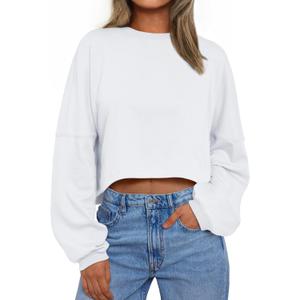 Trendy Queen Cropped Sweatshirts for Women Oversized Crewneck Sweaters Long Sleeve Tops Fall Winter Clothes 2025 (Small, White) Trendy Queen Cropped Sweatshirts for Women Oversized Crewneck Sweaters Long Sleeve Tops Fall Winter Clothes 2025 (Small, White)