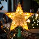 Star For Christmas Tree Top 9 Inch Tree Topper Lighted Pentagram Tree Topper Xmas Tree Topper With Warm LED Christmas Star