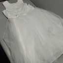 Flower Girl Dress Half Sleeves Lace Top Tulle Skirt Girls Birthday Wedding Party First Communion Dresses (White, S)
