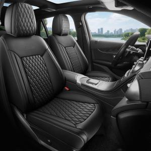 Front Car Seat Covers 2PCS,Luxury Heavy-Duty Nappa Leather 3D Design Universal Fit Waterproof Automotive Seat Covers& Accessories for SUV Trukcs,forros para asientos de carro,Style1 Black