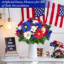 44 Heads Artificial Cemetery Flowers for Grave, 2 Bouquets UV Resistant Outdoor Grave Decorations Daisies, Red White Blue Patriotic Memorial Flowers for Veterans Outdoor Indoor USA 250th Anniversary