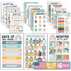 Hadley Designs 16 Educational Posters for Toddlers 1-3 - Learning Poster for Kids Ages 3-5, Alphabet Chart Playroom Homeschool Daycare & Classroom Decor, Kindergarten & Preschool Classroom Must Haves