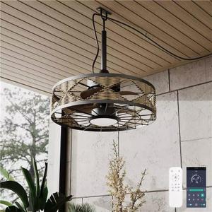 Boho Outdoor Ceiling Fans for Patios, 20 Inch Waterproof Plug In Ceiling Fan with Light, 3CCT, Rattan Caged Gazebo Fan Light with Remote and App Control, 6 Speed Reversible for Pergola, Porch, Indoor