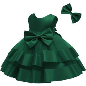 Pideno Toddler Girl Bowknot Backless Tutu Gown Ruffle Lace Tulle Pageant Dress Baby Party Dresses with Headwear Dark Green, Size: 12-18 Months