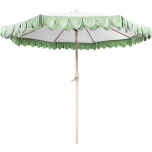 9Ft Elegant Valance Patio Umbrella, Outdoor Umbrellas for Patio with Auto-Tilt and Crank Systerm, Table Umbrella for Outdoors, Poolside,Beach, Backyard (Green)
