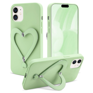 Case for iPhone 11, Cute Heart with 3D Heart Stand Slim Fit Liquid Silicone Soft Anti-Scratch Microfiber Lining Shockproof Protective Phone Cover for Girly Women Case - Green