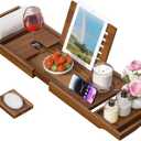 Wooden Bathtub Tray for Luxury Bathroom, Expandable Premium Teak Bath Tray, Adjustable Bath Accessories for Tub, as Unique Housewarming, Holiday, Birthday Gifts