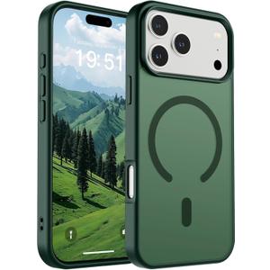 SUPFINE Magnetic for iPhone 17 Pro Max Case (Compatible with MagSafe)(Military Grade Drop Protection) Translucent Matte Shockproof with Anti-Fingerprint Phone Cover,Forest Green
