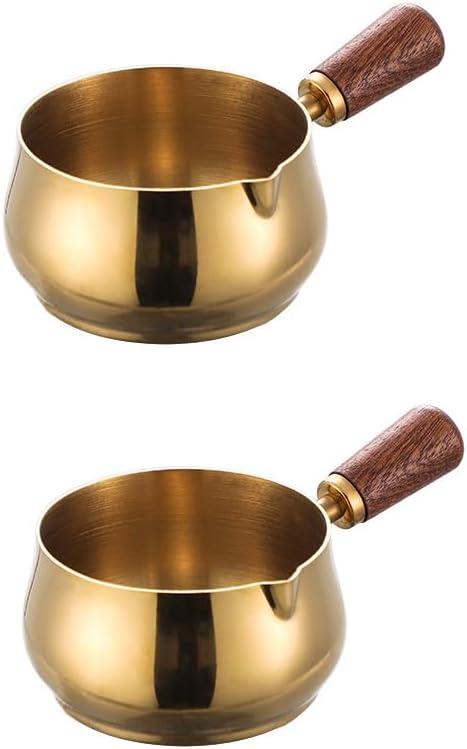 Mini Stainless Steel Sauce Pan, Chocolate Melting Pot & Dipping Bowl - 2PCS (Golden, 100ML)