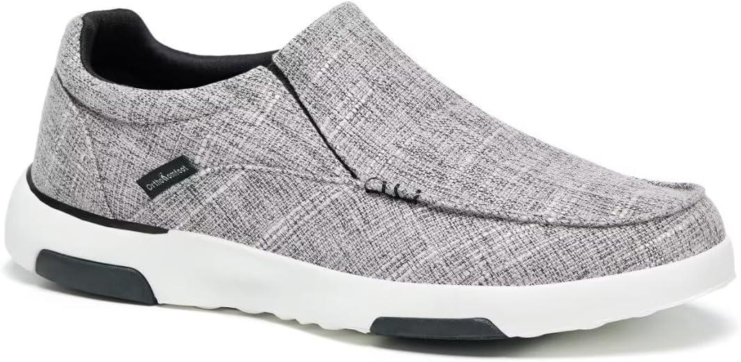 OrthoComfoot Men's Orthopedic Comfortable Slip-On Shoes with Arch Support, Orthotic Loafers for Plantar Fasciitis, Canvas Leisure Vintage Flat Walking Shoes for Foot and Heel Pain Relief (9.5, Light Grey)