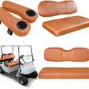 NOKINS Golf Cart Seat Covers for Club Car DS 2000.5-Up, Vinyl Front&Rear Seat Cover with Flip-Up Armrests kit, with Cup Holder, for 1" Square Tube (All Brown)