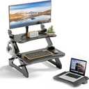 Amazer Standing Desk Converter, 22 inch Bamboo Small Sit Stand Up Desk Riser with Lap Desk Computer Desktop Desk Converter for Monitor and Laptop with Keyboard Tray, Black