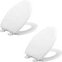 Mayfair Linden Slow Close Toilet Seat, Non Slip Heavy Duty Wood, Easy Install, Made in USA, Elongated, White, 2 Pack