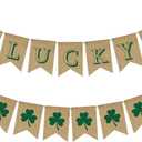 2 x Happy St. Patrick's Day Decorations Decor Banner Backdrop for Home Office Burlap, St. Patrick's Saint Patrick Day Decorations Banner for Wall Fireplace Mantel Indoor Outdoor