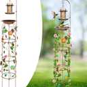 Metal-Bird-Bath with Garden-Trellis Solar-Bird-Feeders for Climbing-Plants-Outdoor - with Decorative Butterflies Hummingbird Antique Iron Garden Plant Trellis 71" Height Hummingbird