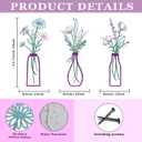 Pigort 3 Pieces Metal Flowers Wall Arts - Rustic Farmhouse Decor Purple Minimalist Flower Wall Decors for Living room Bathroom Bedroom Dining Room-Housewarming Gifts(Purple, Vase-C)