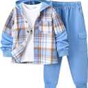 2Pcs Kids Boys Flannel Plaid Shirt Tops Pants Set Hoodie Sweatsuit for Fall Winter Spring Outfits  (9-10 Years)