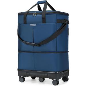 Large Capacity Rolling Duffle Bag with Detachable Wheels,Expandable Foldable Suitcase for Travel,Collapsible Luggage Duffel Overnight Weekend Bags without Telescoping Handle