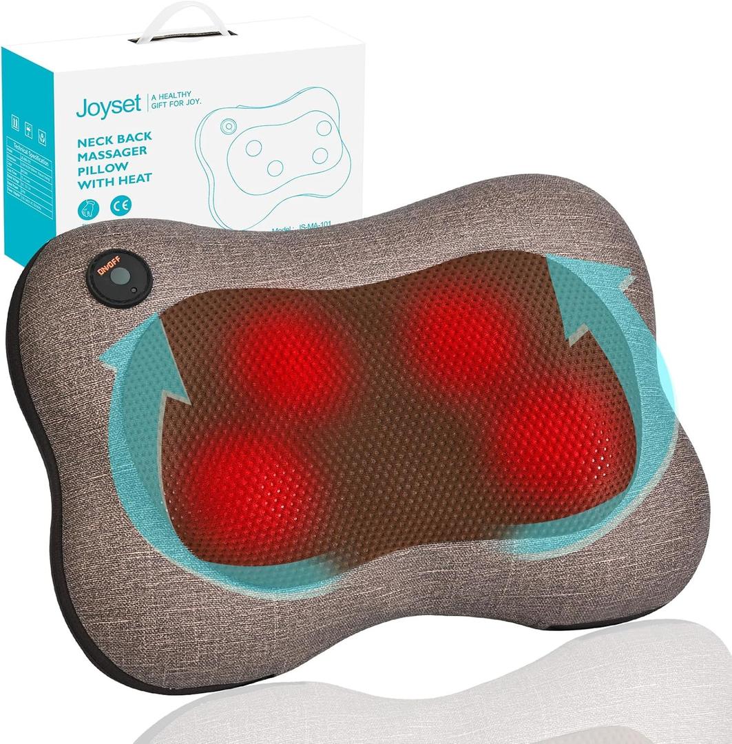 Joyset Shiatsu Neck and Back Massager with Heat Massage Pillow for Shoulder,Legs,Foot,Body Muscle Pain Relief Lower Back Massager with Cloth Cover Easy to Clean Suitable for Home Gift