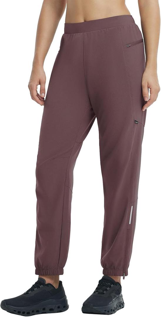 baleaf Women's Athletic Pants Quick Dry Joggers Water Resistant Lightweight Cycling Hiking Ankle Zipper Pockets UPF 50+ (Brown, M)