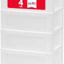 IRIS USA Plastic Drawer Storage Organizer Rolling Cart, with Wheels Casters, 4-Drawers, for Art Craft Supplies Bathroom Dorm Bedroom Laundry Room, Wide, White/Pearl