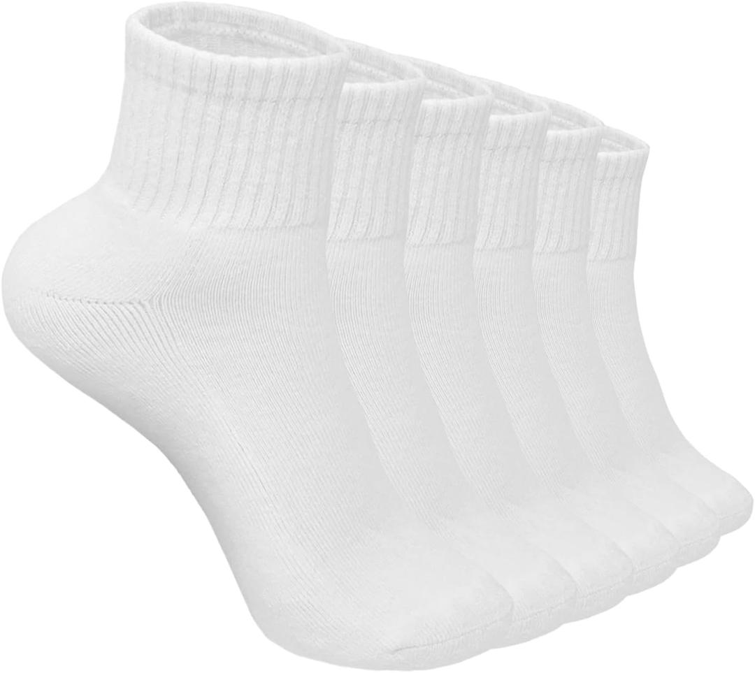 Glory Max 6 Pairs Women Ankle Socks Cotton Solid Color with Cushion for Athletic Running (White) Size 9-11